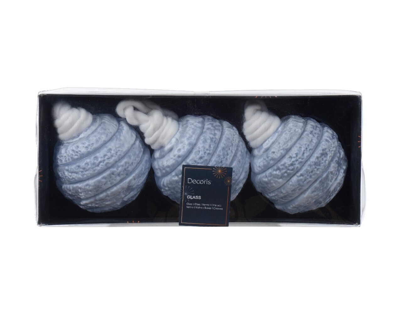 Set 3 globuri Relief Hazy Blue, Decoris, 8 cm, sticla, albastru deschis - imagine 3